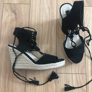 Black Suede Espadrilles Wedges